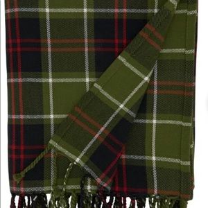Saro Lifestyle Plaid Woven Cotton Throw Blanket Green Red Fringed 50"x60"